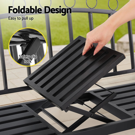 Gardeon Outdoor Garden Bench Seat Loveseat Steel Foldable Table Patio Furniture Black