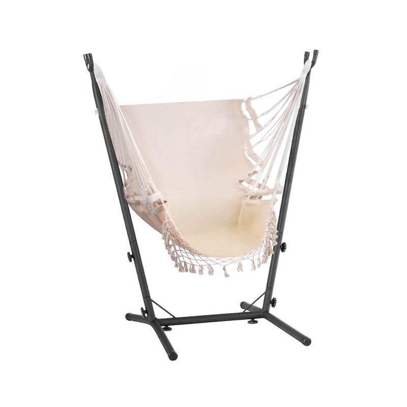 Gardeon Hammock Chair Outdoor Camping Hanging with Stand Cream