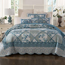 Blue Bouquet Cotton 100% Cotton Quilted 3 pcs Bedspread Coverlet Set Super King