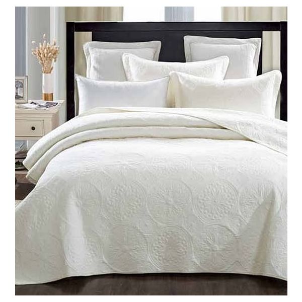 Elegant Ivory 100% Cotton Quilted 3 pcs Bedspread Coverlet Set Queen