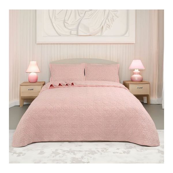 Crystal Rose 100% Cotton Quilted 3 pcs Bedspread Coverlet Set King