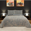 Stone Wash Gun Metal 100% Cotton Quilted 3 pcs Bedspread Coverlet Set Queen