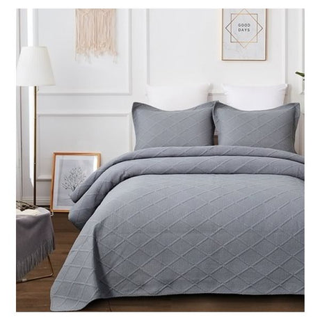 Misty Grey 100% Cotton Quilted 3 pcs Bedspread Coverlet Set Queen