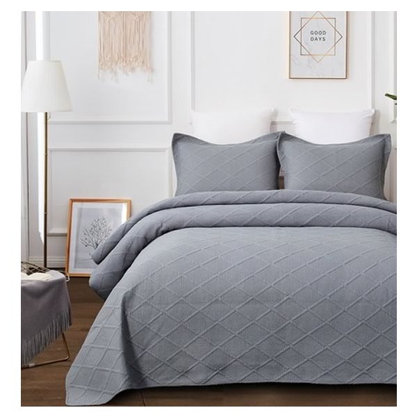 Misty Grey 100% Cotton Quilted 3 pcs Bedspread Coverlet Set Queen