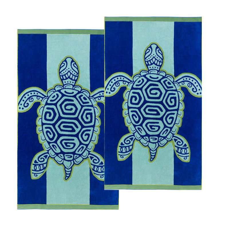 Renee Taylor 2 Pack Jacquard Velour Large Beach Towel 100 x 180 cms Turtle