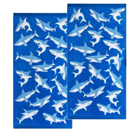 Renee Taylor 2 Pack Jacquard Velour Kids Beach Towel 75 x 150 cms Shark