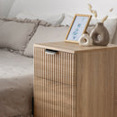 PORTO BEDSIDE TABLE - NATURAL OAK - FLUTED - PULL BLACK