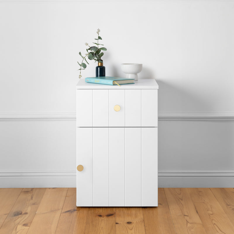 PORTO BEDSIDE TABLE - WHITE - VJ PANEL - ROUND BRASS