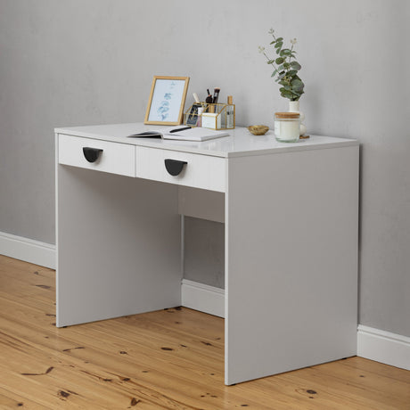 ODESSA DESK - WHITE - VJ PANEL - HALF MOON BLACK