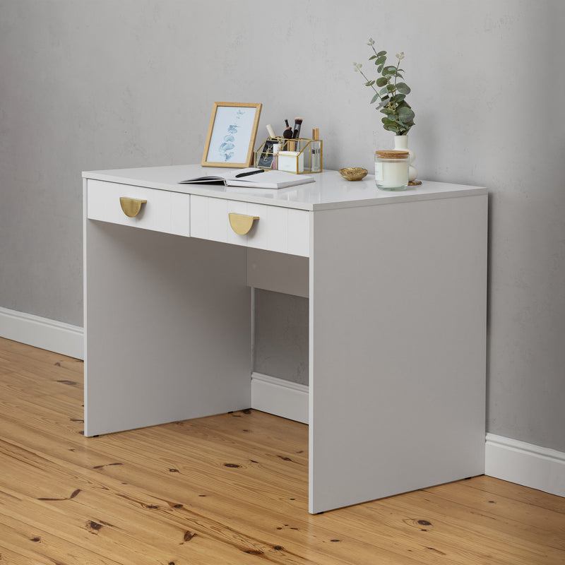 ODESSA DESK - WHITE - VJ PANEL - HALF MOON BRASS