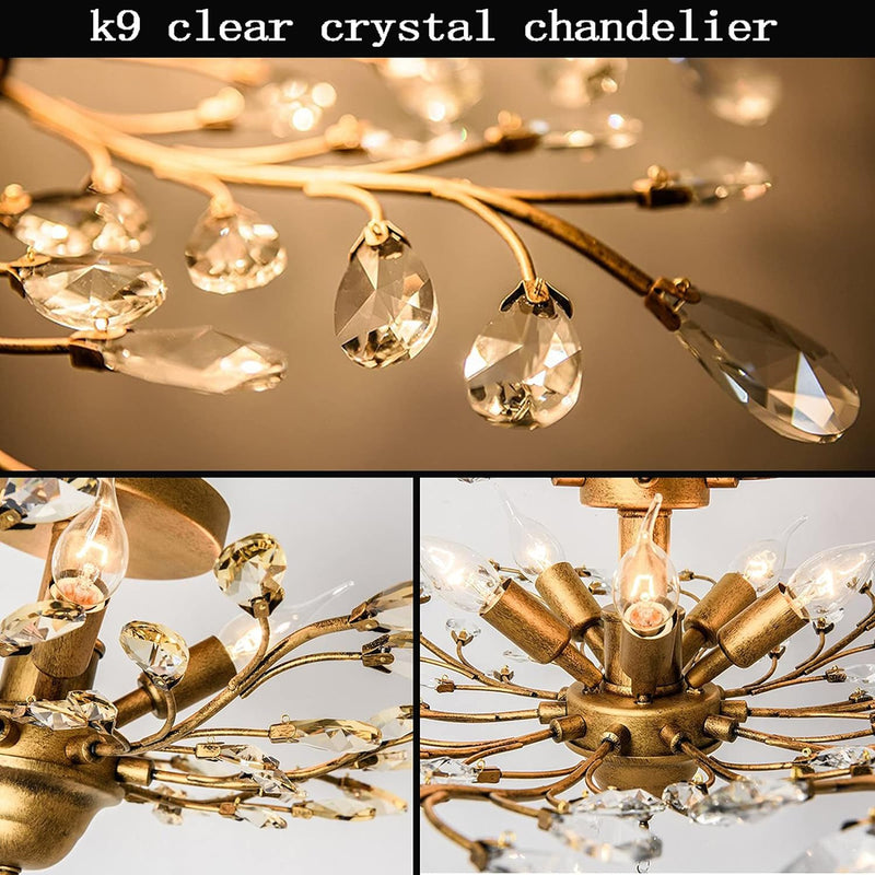 Crystal Chandelier Vintage, 4 Lights, Gold