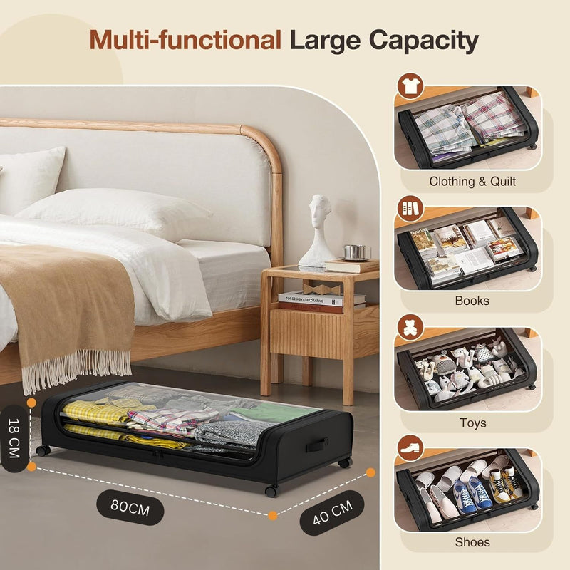 XXL Under Bed Rolling Storage Containers with 50L Large Capacity and Wheels