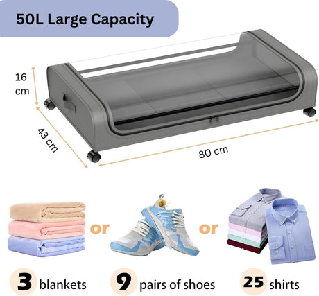 XXL Under Bed Rolling Storage Containers with 50L Large Capacity and Wheels