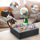 Wooden Couch Cup Holder Tray with Soft Silicone & Rotatable Phone Holder for Storaging Drinks & Snacks