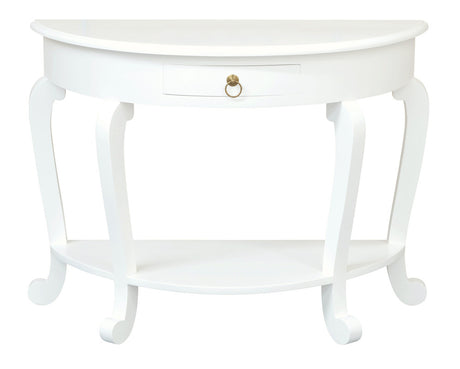 Emilie Cabriole Leg 1 Drawer Half Round Entry Table - White