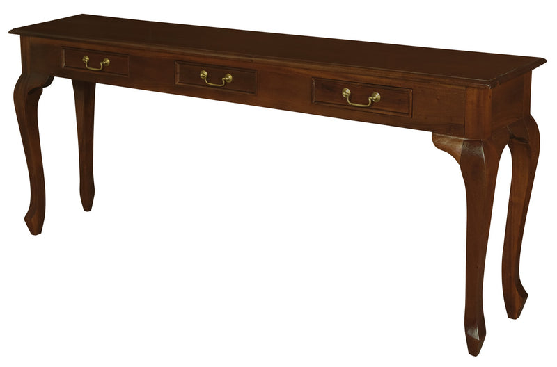 Queen Anne 3 Drawer Sofa Table - Mahogany