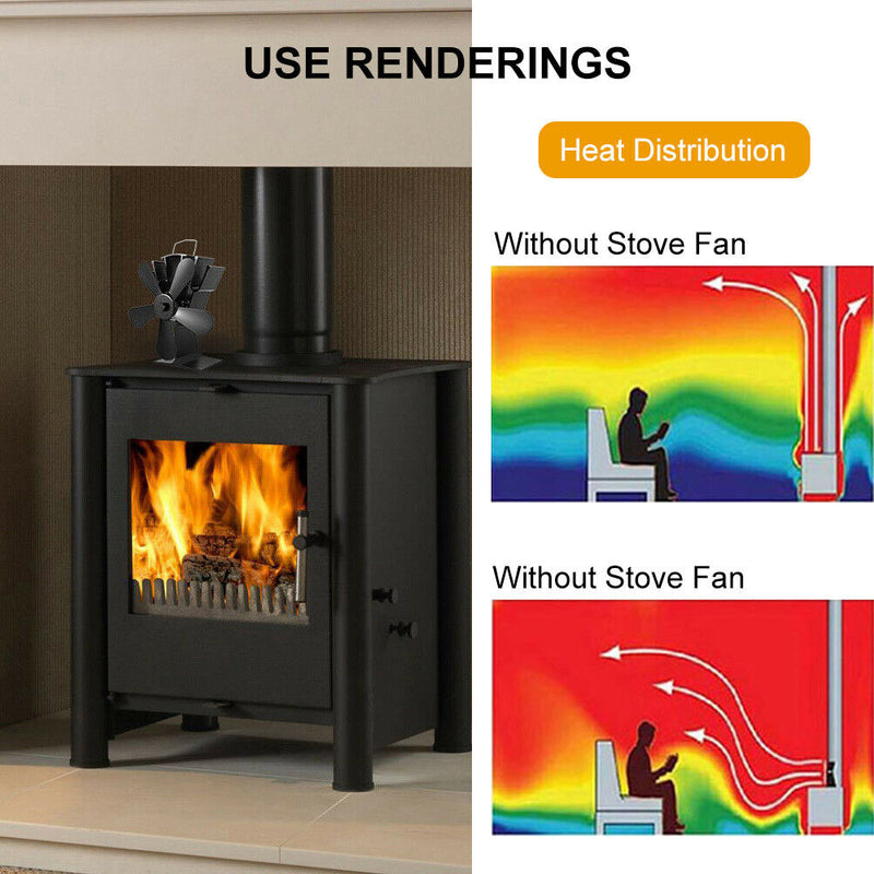 Wood Heater Fan Eco Heat Powered Self-Powered Silent for Fireplace Stove Burner