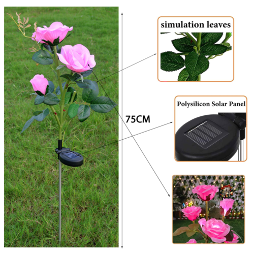 Pink Bulk Solar Garden Lights 75cm Long Rose Flowers Yard Lamp Xmas Halloween Deco AU