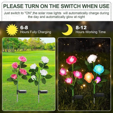 Pink Bulk Solar Garden Lights 75cm Long Rose Flowers Yard Lamp Xmas Halloween Deco AU