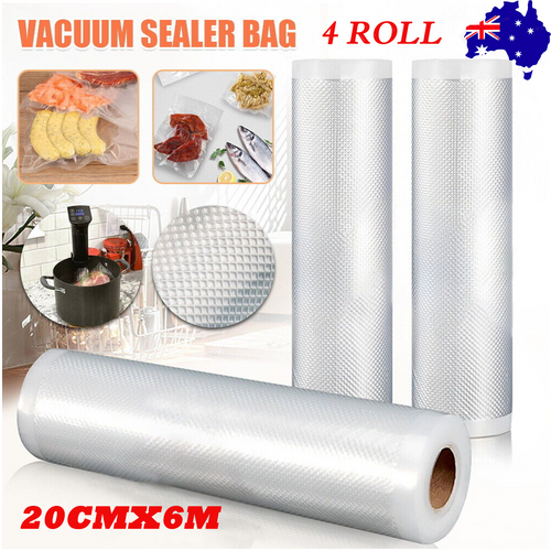 4 Roll VACUUM FOOD SEALER BAGS SAVER SEAL ROLLS STORAGE COMMERCIAL HEAT GRADE 20CMX6M