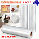 4 Roll VACUUM FOOD SEALER BAGS SAVER SEAL ROLLS STORAGE COMMERCIAL HEAT GRADE 25CMX6M