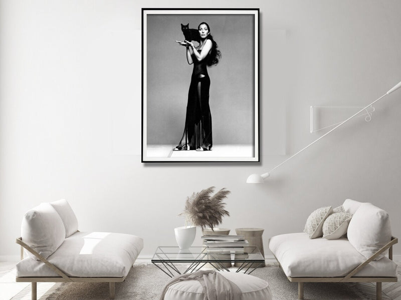 Wall Art 50cmx70cm Cher Music Black and White, Black Frame Canvas