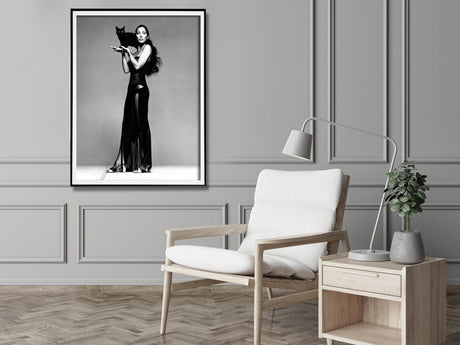 Wall Art 70cmx100cm Cher Music Black and White, Black Frame Canvas