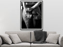 Wall Art 60cmx90cm Woman Drinking Wine In The Bar, Black Frame Canvas