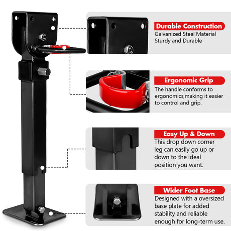 X-BULL 4x 440mm Drop Down Corner Legs W/Handle Steel Base Caravan Stabilizer Black