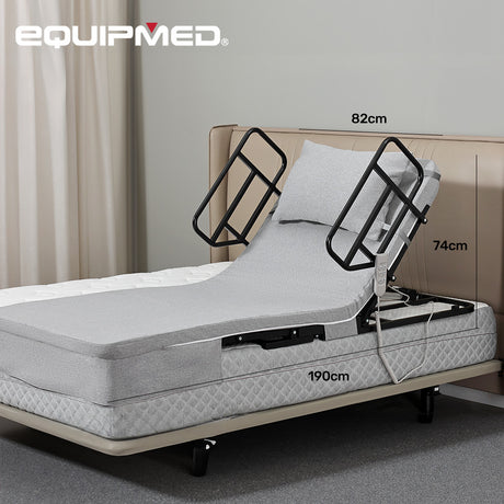 Equipmed Electric Adjustable Bed, Backrest and Leg Adjustment German-Engineered Power Lifting with Remote Control, Grey