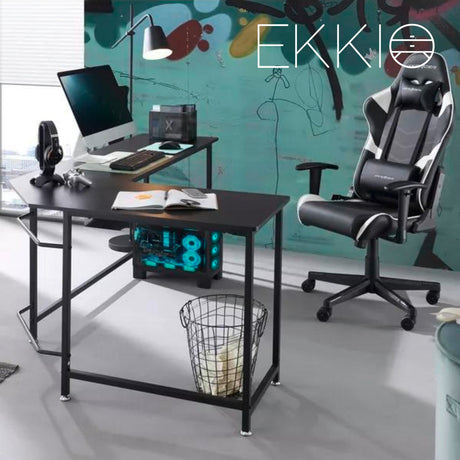 EKKIO L-Shaped Corner Computer Desk with CPU Stand (Black) EK-CD-101-LR