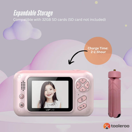 Kids HD Digital Camera Pink - Children's Selfie Photo Video 2.4 Inch Screen