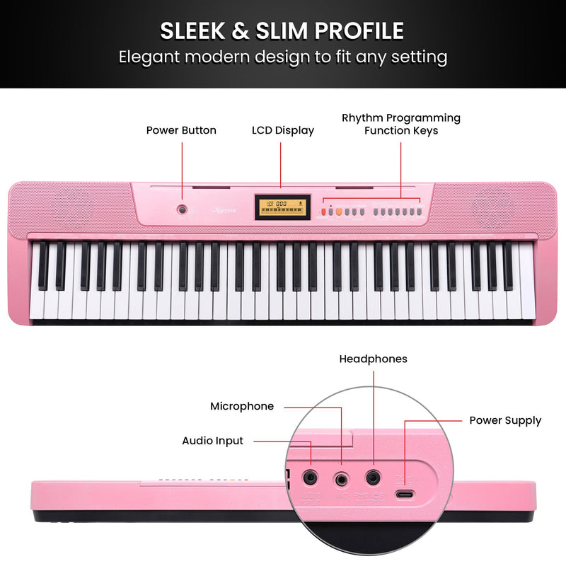 Karrera 61-Key Electronic Keyboard with LCD and Touch Response in Pink CHJ-291