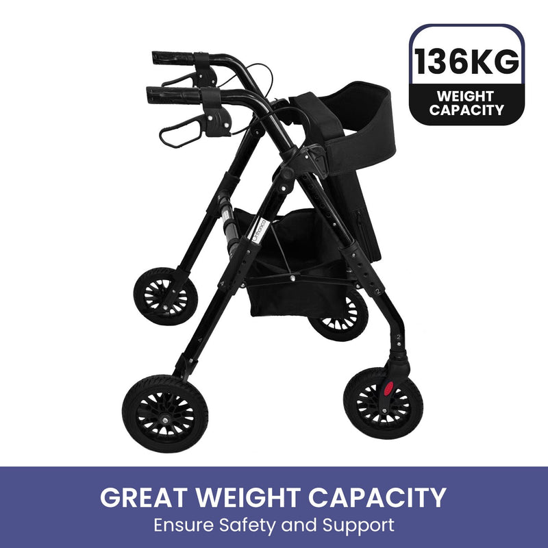 Orthonica Foldable Mobility Steel Rollator 136kg Max Capacity Black