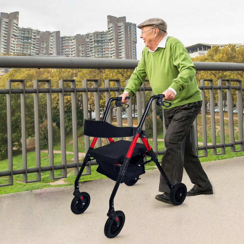 Orthonica Foldable Mobility Steel Rollator 136kg Max Capacity Red