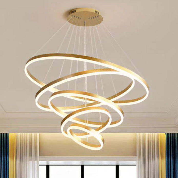 Gold 3 Rings Minimalist LED Pendant Light Adjustable Circular Chandelier