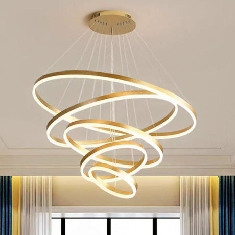 Gold 4 Rings Minimalist LED Pendant Light Adjustable Circular Chandelier