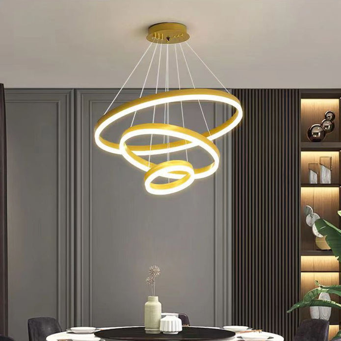 Gold 4 Rings Minimalist LED Pendant Light Adjustable Circular Chandelier