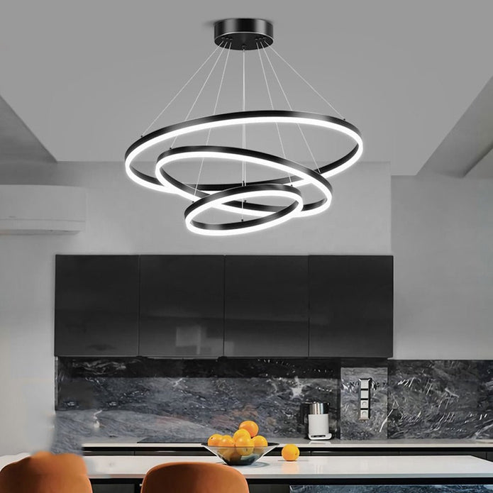 Gold 5 Rings Minimalist LED Pendant Light Adjustable Circular Chandelier