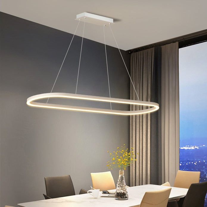 Modern Minimalist Oval Pendant Light Adjustable LED Chandelier White