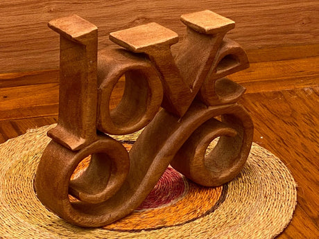 Wooden carved LOVE words decoration 27 cm long