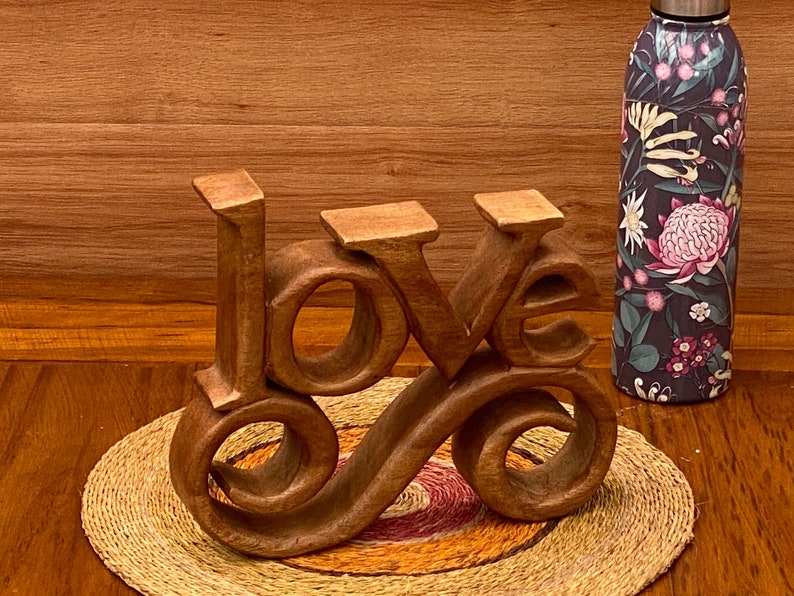 Wooden carved LOVE words decoration 27 cm long