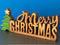 Wooden carved Merry Christmas decoration 38 cm long with Tree and Star