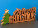 Wooden carved Merry Christmas decoration 38 cm long with Tree and Star