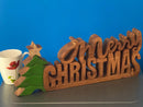 Wooden carved Merry Christmas decoration 38 cm long with Tree and Star