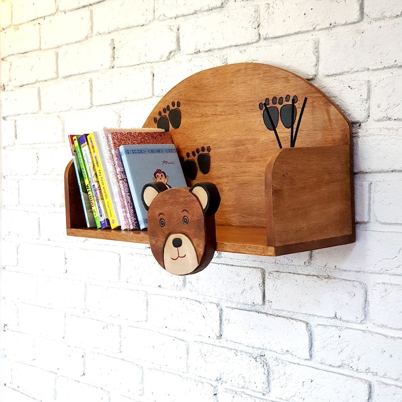 Wooden Wall Mounted Book Shelf Bear theme for children's room