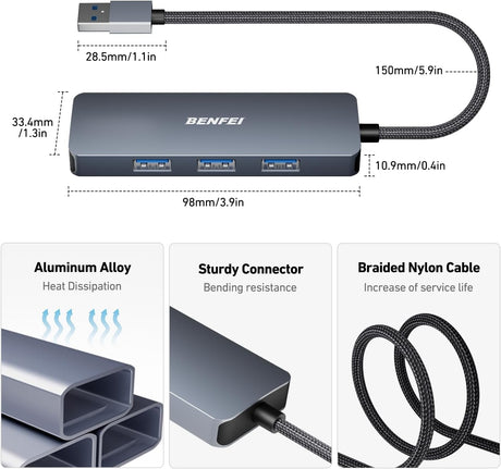 BENFEI USB 3.0 4-port Hub USB A Splitter Ultra-Slim