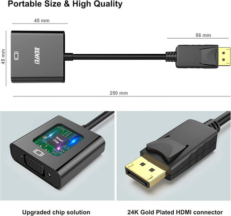 BENFEI DisplayPort to VGA,Gold-Plated Uni-directional Adapter