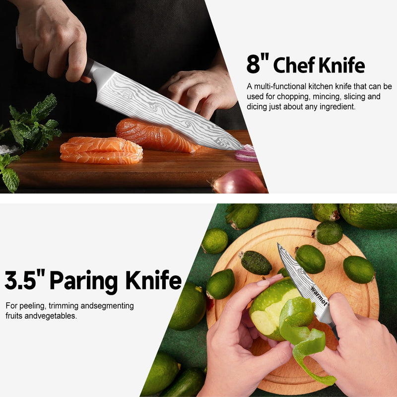 Warmot 3-Piece High Carbon Stainless Steel Cooking Knife Triple Riveted Handle with Gift Box(997-3)