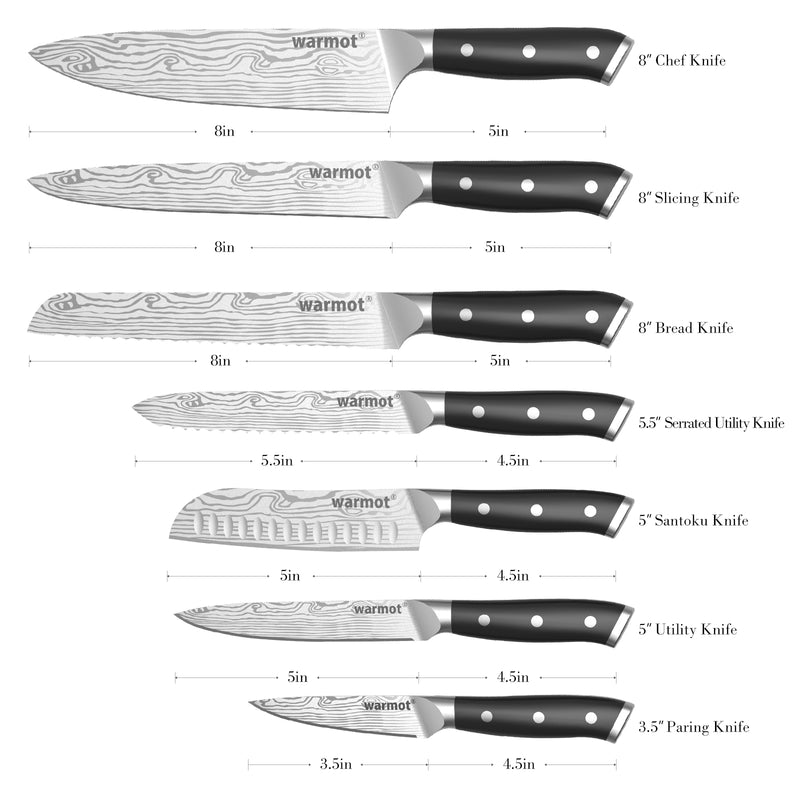 Warmot 7-Piece High Carbon Stainless Steel Cooking Knife Triple Riveted Handle with Gift Box(997-7)